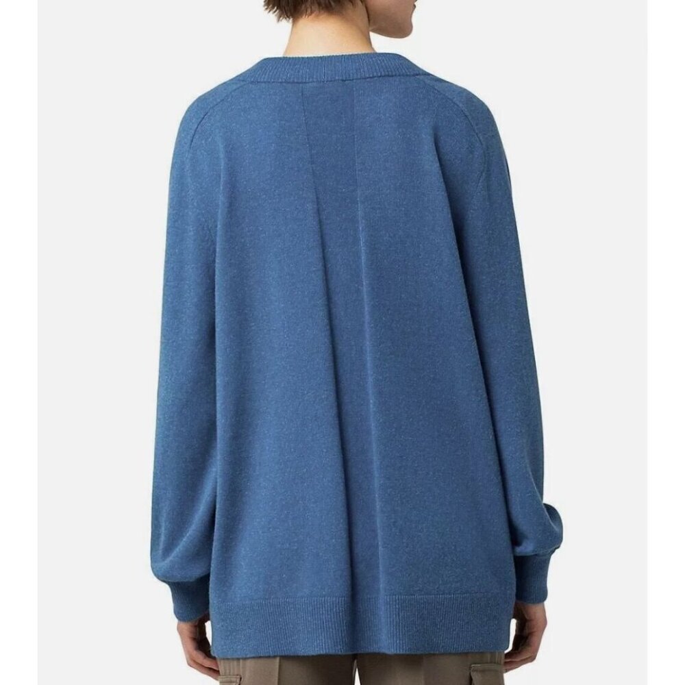 AKRIS Punto Virgin Wool Cashmere Cardigan Sweater in Blue Denim Size 8 - Picture 2 of 10